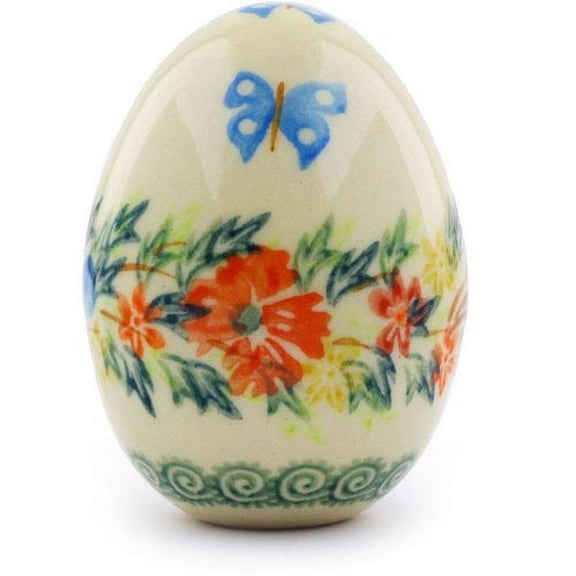 Polmedia Polish Pottery Cornflower and Butterflies Egg Sculpture