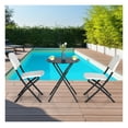 thumbnail image 2 of Patio Rattan Bistro Set - 3 Piece Outdoor Dining Set with Table & 2 Chairs - Folding PE Rattan Furniture for Garden, Balcony, Poolside - Black Frame, White/Blue, 2 of 9
