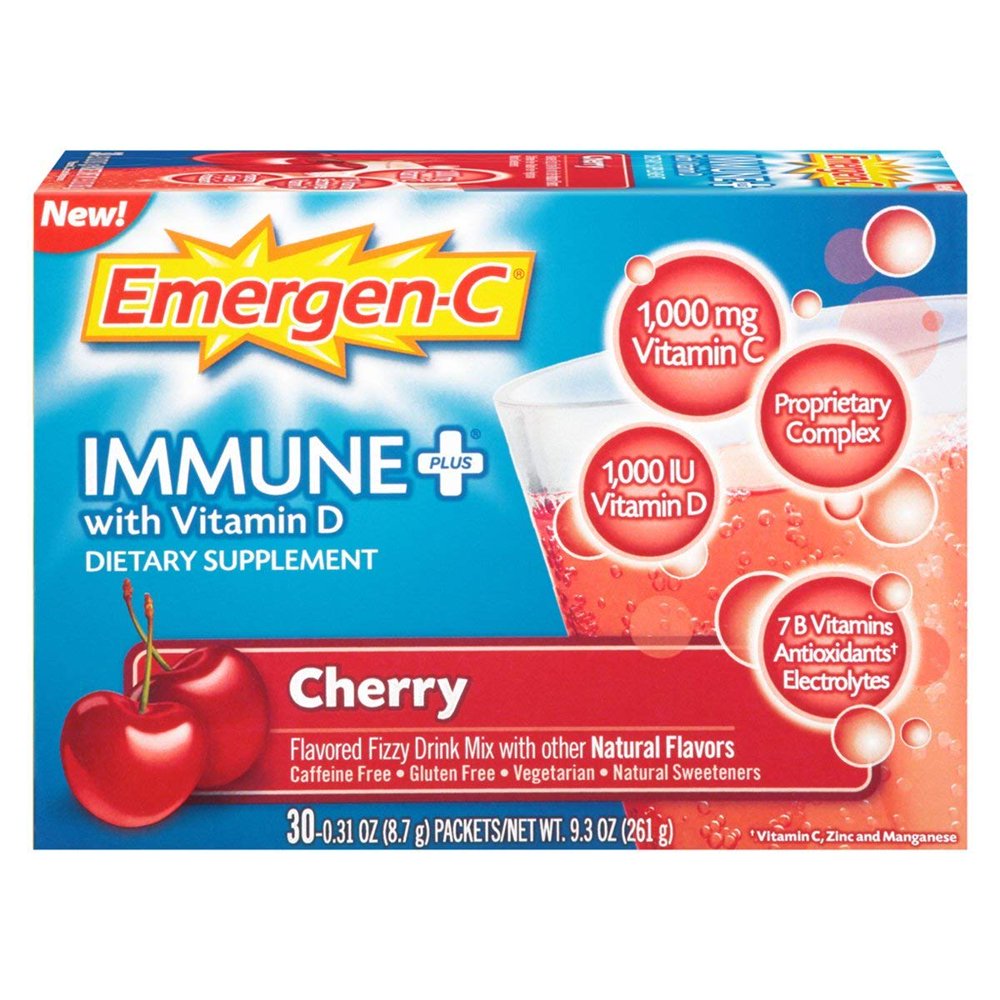 3 Pack EmergenC Immune+ System Support Drink Mix Cherry Flavor, 30 Ct