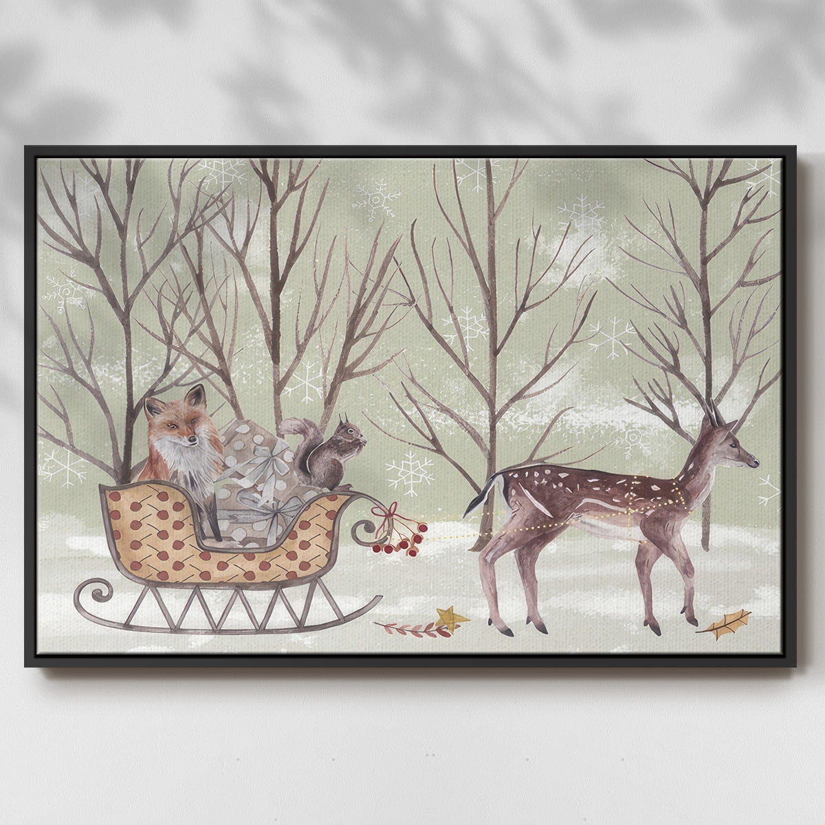 Christmas Time I - Framed Gallery Wrapped Holiday Canvas - 25 x 37 - Black Frame