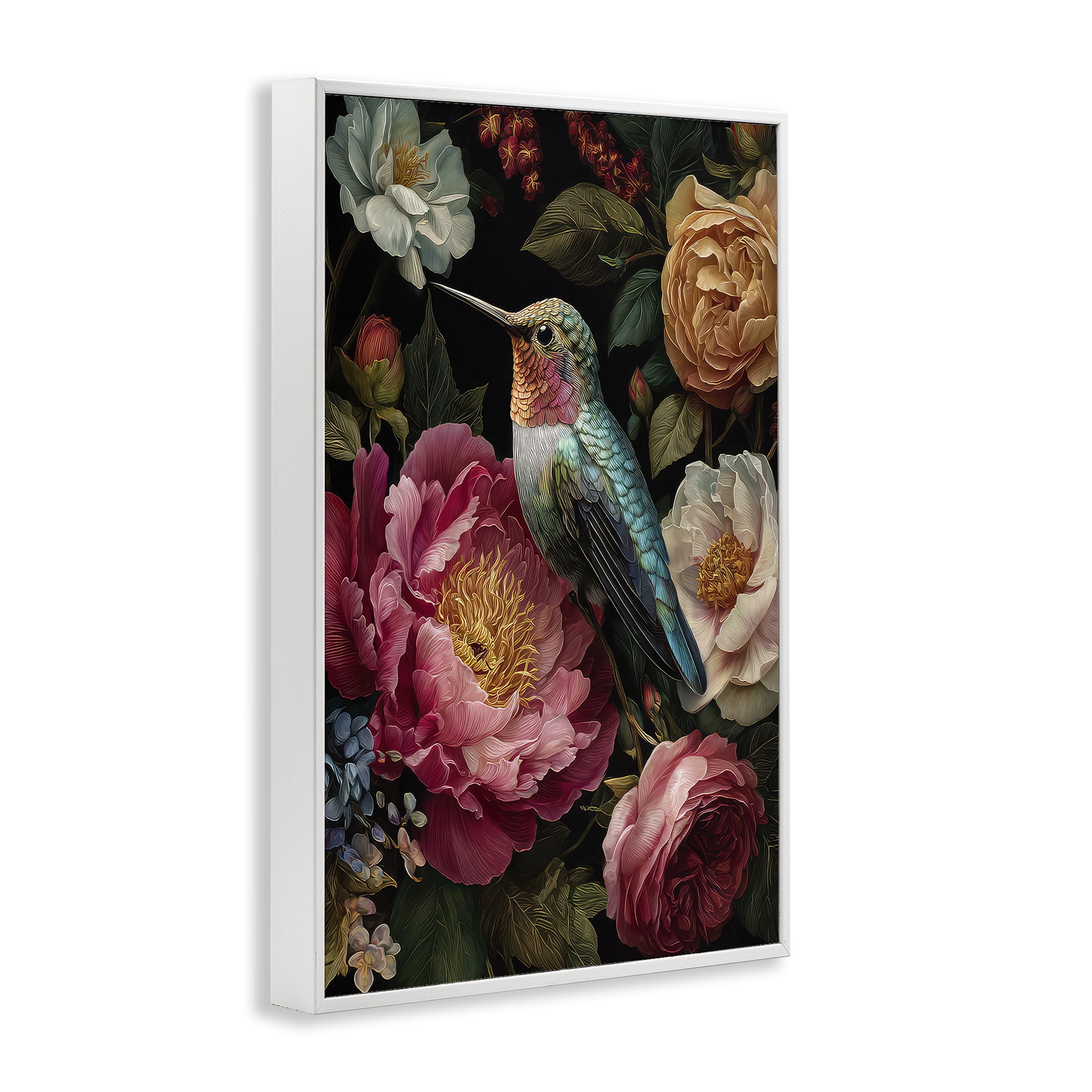 Stupell Industries Hummingbird & Lush Blooms White Framed Giclee Art, design by The Wands Want