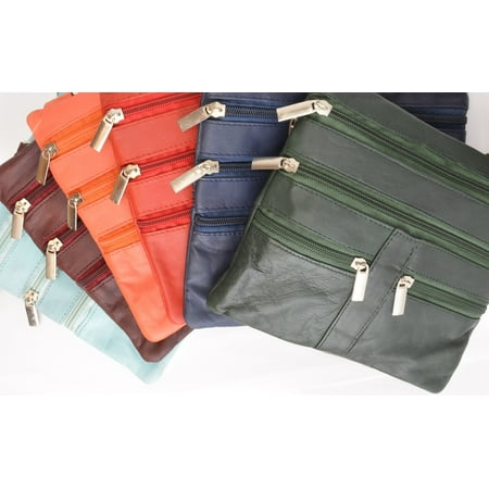 Genuine Soft Leather Cross Body Bag Purse Shoulder Bag 5 Pocket Organizer Micro Handbag Travel Wallet Many Colors (Best Leather Crossbody Bags For Travel)
