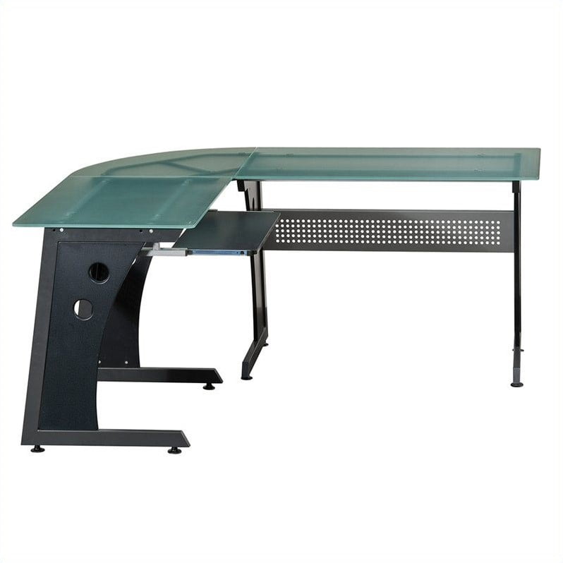 Techni Mobili L Shaped Frosted Glass Computer Desk In Graphite