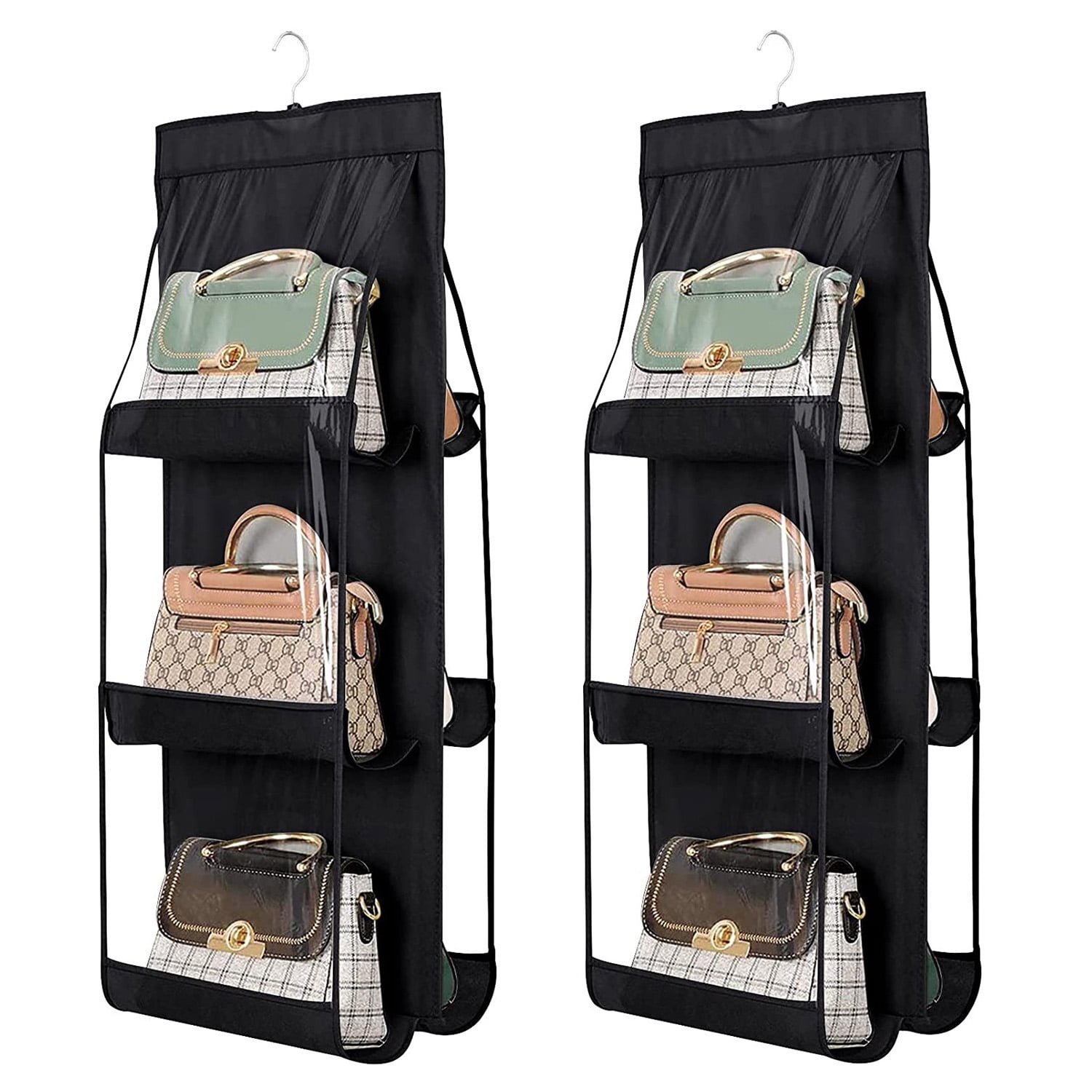 Seenda 2 Pack Hanging Handbag Organizer Dust Proof Storage Holder Bag Wardrobe Closet for Purse Clutch with 6 Larger Pockets for Organizing and Storing Women Handbags