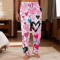 thumbnail image 2 of LWavelet Mens Heart Print Lounge Pants Elastic Waist Soft Sleep Pants Pink M, 2 of 6