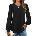 thumbnail image 2 of Timegard Womens Eyelet Tops Puff Long Sleeve Blouse Dressy Casual Round Neck Tunic Tops Fall Clothes, 2 of 6