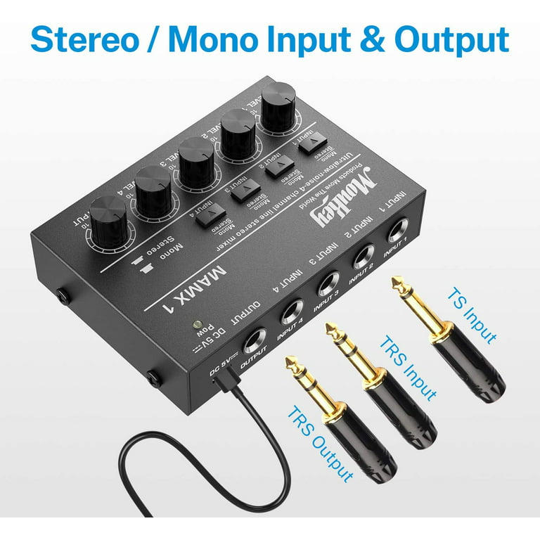 krak forhåndsvisning stå Moukey 4-Stereo Mini Audio Mixer, Ultra Low-Noise 4-Channel Line Mixer for  Sub-Mixing, DC 5V Audio Mixer with USB Cable, As Microphones, Guitars,  Bass, Keyboards or Stage Mixer-MAMX1 - Walmart.com