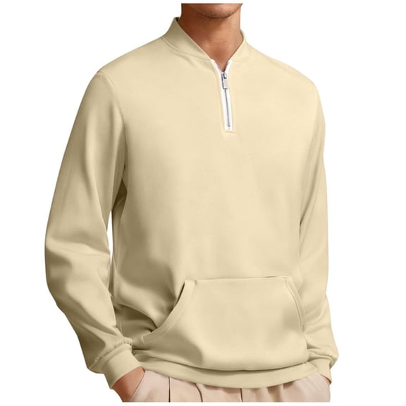 Kilaqueen Quarter Zip Sweatshirt for Men Long Sleeve Solid Color Pullover Tops with Pocket Casual Comfy Trendy Sweatshirt