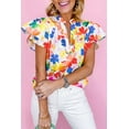 thumbnail image 2 of Women's Elegant White Floral Bouquet Flutter Sleeve Blouse - [ZhiHiMeRi] | (US 12-14)L, 2 of 7