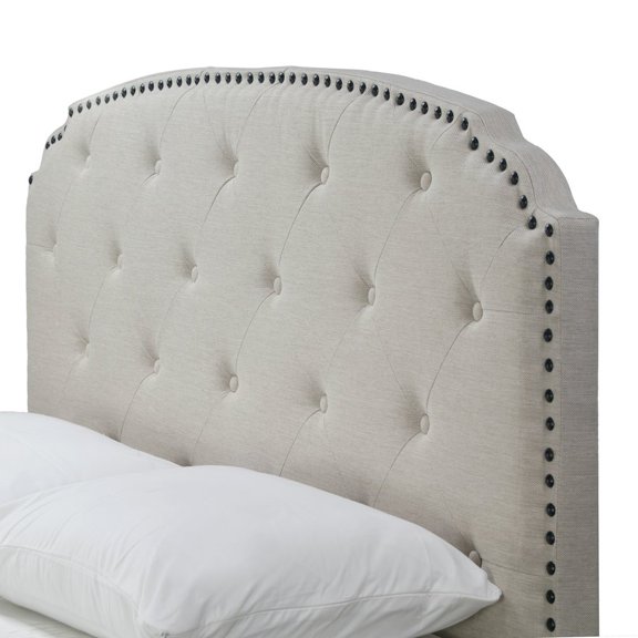 Glamour Home Arin Queen Bed with Button Tufting and Nail Head Trim in Beige