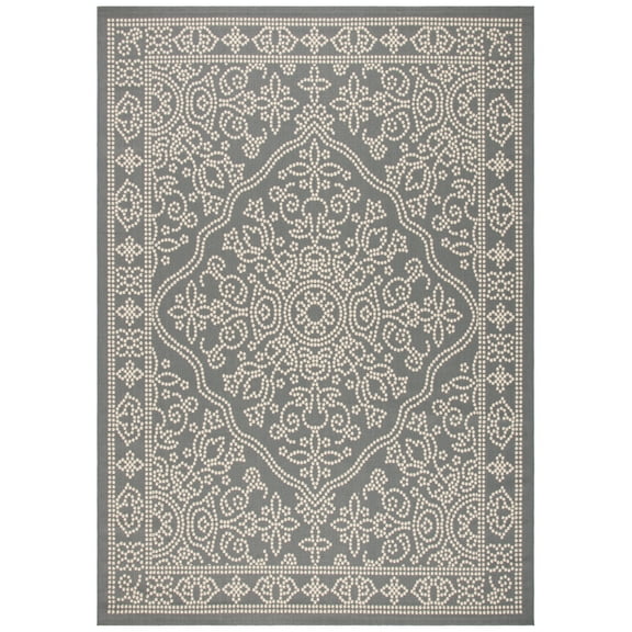 SAFAVIEH Courtyard Henrietta Medallion Indoor/Outdoor Area Rug, Anthracite/Beige, 8' x 11'