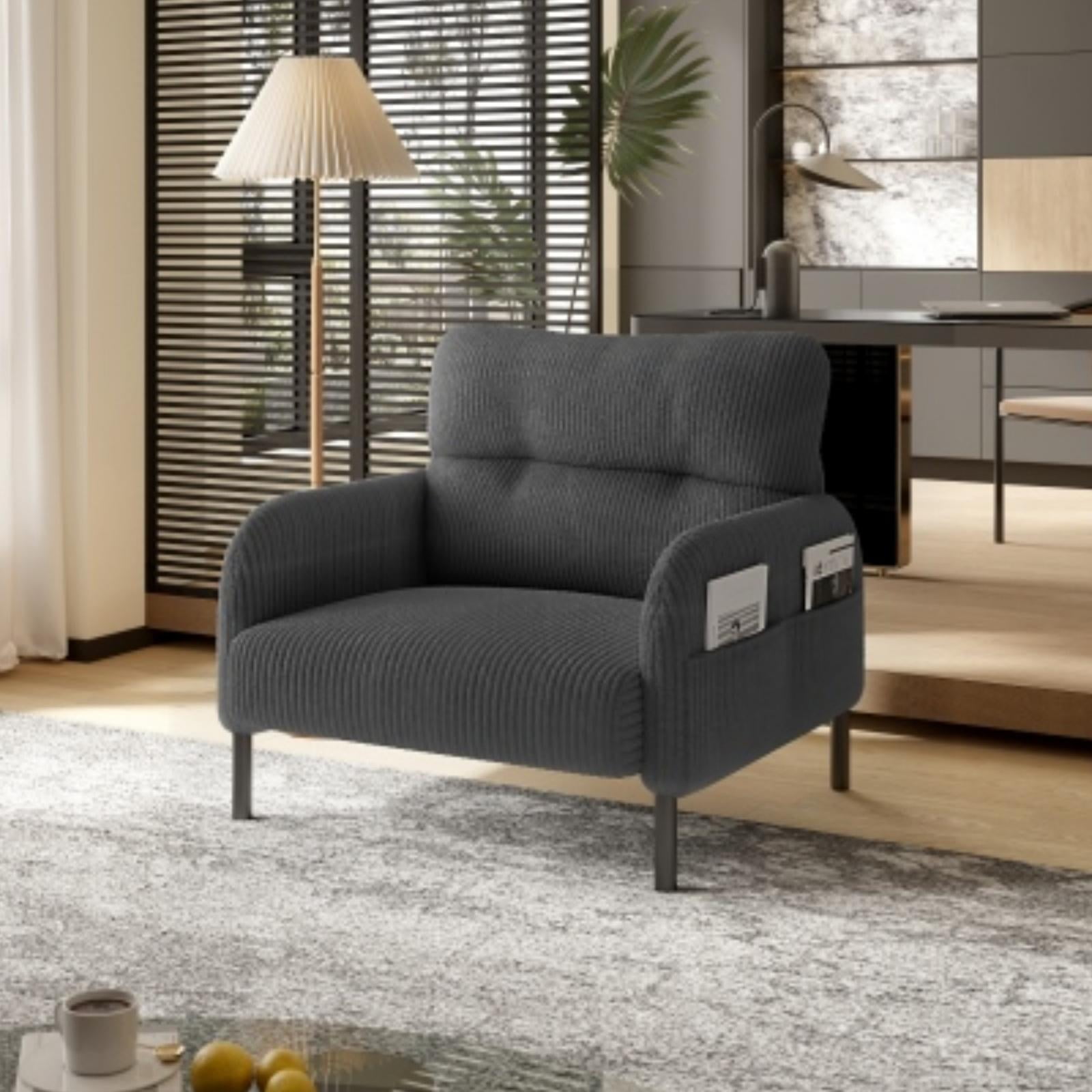 Modern Accent Chair,Armchair,Corduroy Fabric Sofa Chairs,Upholstered Armchair for Living Room,Bedroom,Office,Gray