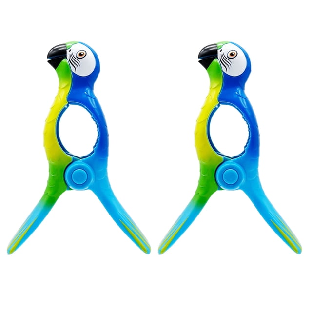 Paquete de 2 pinzas para toallas de playa, tamaño jumbo, con forma de loro, pinzas de plástico para toallas de playa en colores brillantes para patio y piscina.