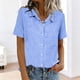 thumbnail image 2 of Mujeres Manga Corta Tops Casual Color Sólido Bolsillo Manga Corta Blusa Botón Arriba Cuello de Giro Casual Blusas de Manga Corta para Mujeres, 2 of 8