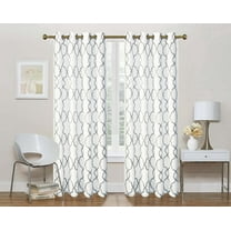 2 Pack: Regal Home Collections Geo Lattice Semi Sheer Grommet Top Curtain Panels With a Satin Backing For Privacy - Gray, 63 in. Long