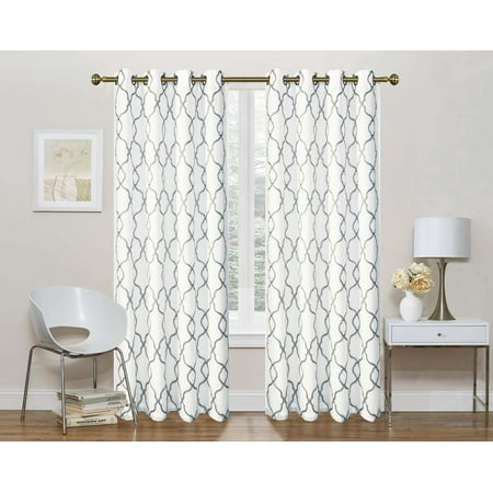 2 Pack: Regal Home Collections Geo Lattice Semi Sheer Grommet Top Curtain Panels With a Satin Backing For Privacy - Gray, 84 in.