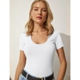 thumbnail image 4 of VICHVVY Summer Women's Scoop Neck Short Sleeve Shirts Ribbed Slim Fitted Casual Basic Top Blouses S-XL, 4 of 8