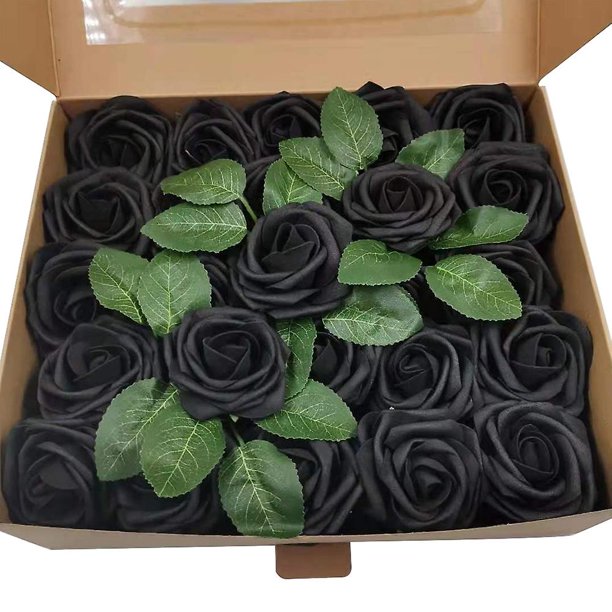 White Rosas de espuma de flores artificiales con tallos-decoraciones de mesa de fiesta negro