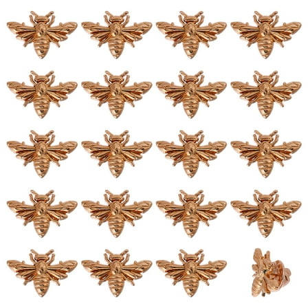 20pcs Bees Alloy Brooches with Iron Pin Light golden 17.5x26mm