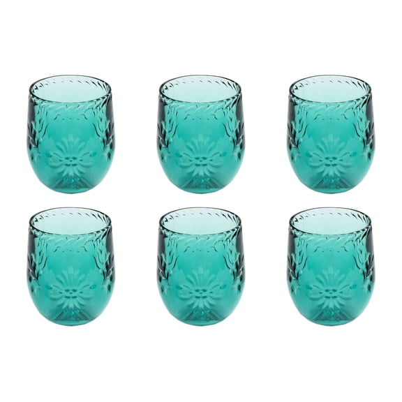 Talavera Acrylic Stemless Wine Glass - Teal - 13.3 oz - Set of 6
