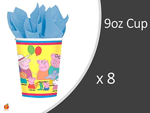 Napkins and Table Cover for 8 Guests Cups Peppa Pig Party Supplies Bundle with Plates 