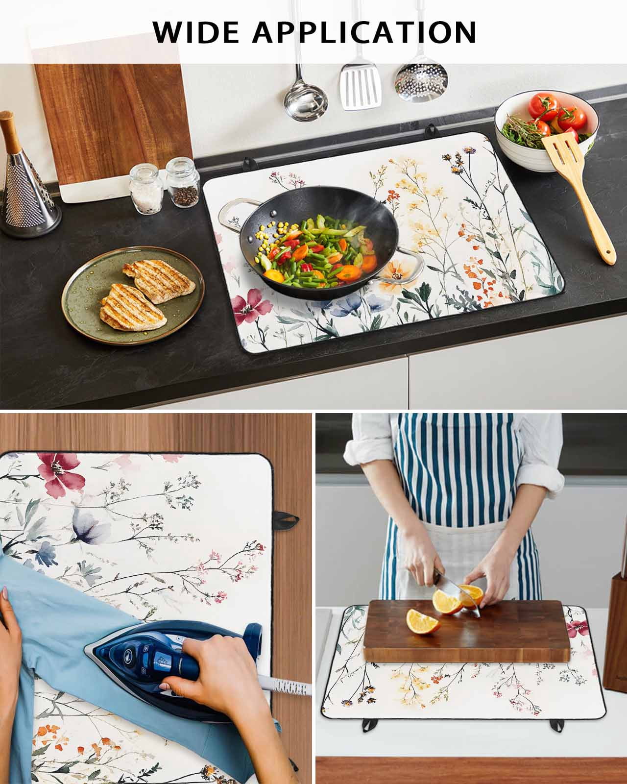 nqOlkjepod Large Induction Cooktop Protector Mat 24"x21", Botanical Floral Stove Top Covers for Electric Stove, Spring Summer Farmhouse Flowers Stove Burner Cover Mats, Glass Top Stove Cover