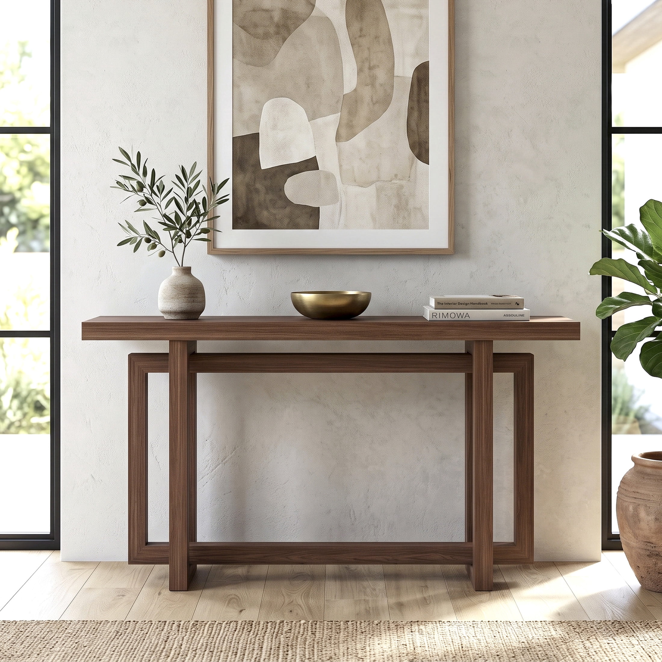 Evelyn&Zoe Modern/Contemporary 55" Wide Satin Walnut Console Table