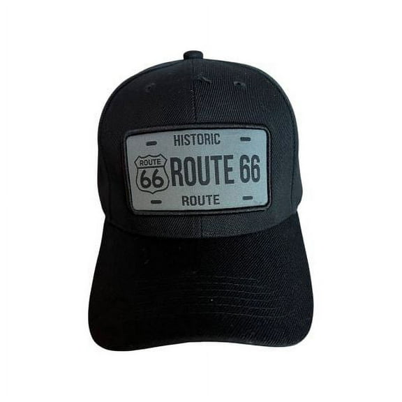 Route 66 Grey Leather Patch Baseball Cap - Black Color - Uni-Sex Style -- FREE USA Shipping--(7508-141B)