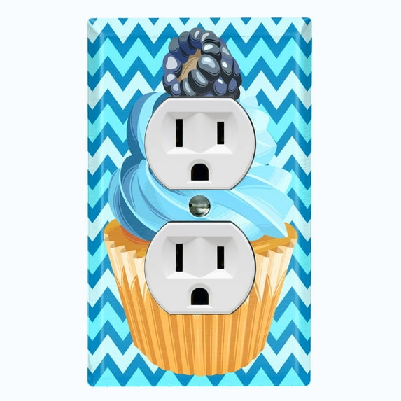 Metal Light Switch Plate Cover Baby Blue Blackberry Cupcake Chevron Wallpaper CAK033