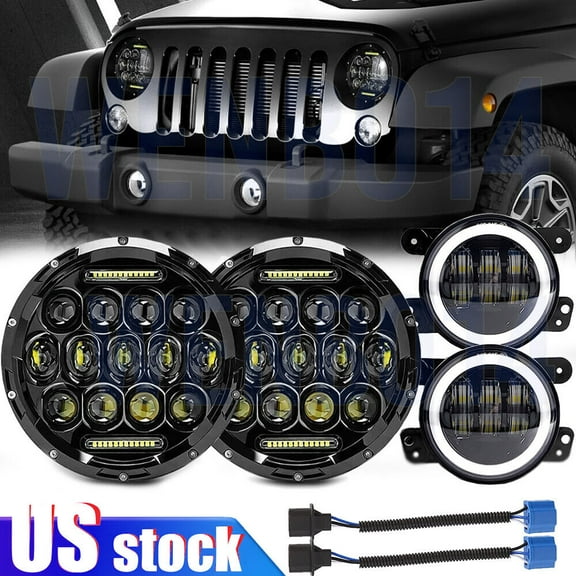 7" LED Headlights   4" LED Fog Lights Combo for Jeep Wrangler JK JKU 2007-2018