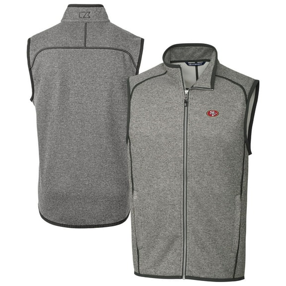 Men's Cutter & Buck Heather Gray San Francisco 49ers Big & Tall Mainsail Sweater Knit Fleece Full-Zip Vest