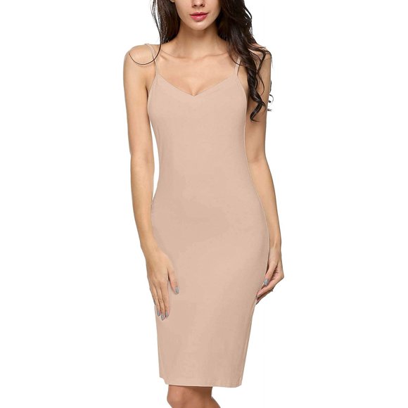Women Full Slips Cotton Blend V Neck Straight Dress Nightwear