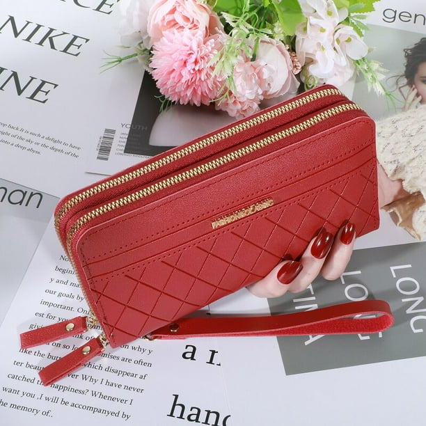 Cartera larga para mujer monederos para mujer monedero con borlas tarjetero carteras con doble cremallera bolso de mano de cuero Pu bolso de