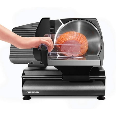 Chefman Die-Cast Electric Deli & Food Slicer Cuts Meat, Cheese, Bread, Fruit & Vegetables Adjustable Slice Thickness, Stainless Steel Blade, Safe Non-Slip Feet, For Home Use, Easy To Clean, Black