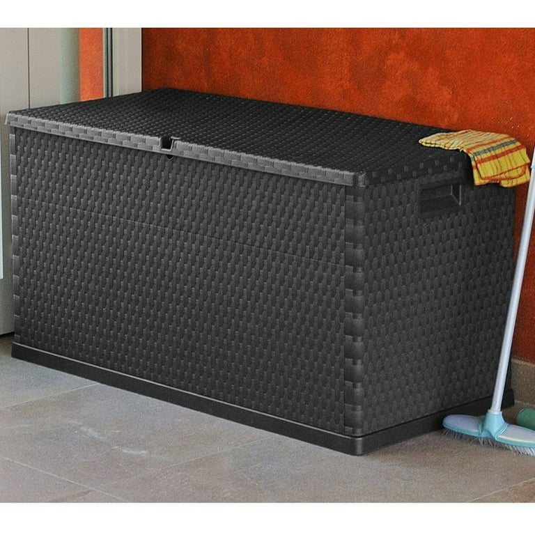 75 Gallon Resin Deck Box on Wheels, Patio Large Storage Cabinet, Outdoor Waterproof Storage Chest, Storage Container for Outside Furniture Cushions