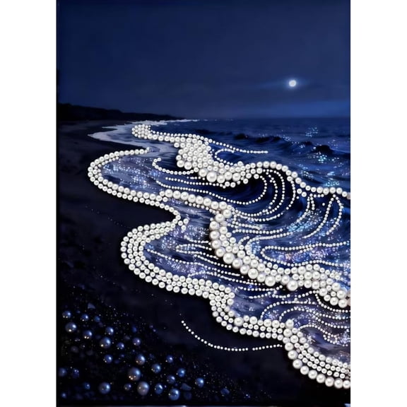 Diamond Art Pearl Painting Kits for Adults, Special Shape Wave Diamond Art Kits, DIY 3D Plastic Pearl Painting Kit for Home Wall Decoration 12 X 16 inch