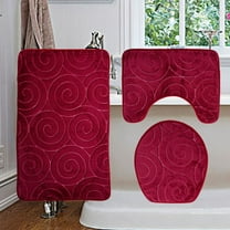 COSMOBETTY Round Bathroom Rugs Flannel Red Nonslip Bath Mats 19.7x31.5in 3Pieces