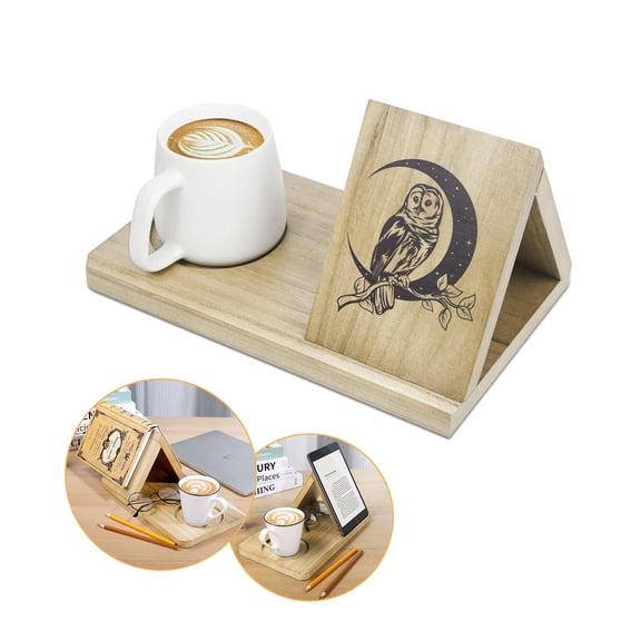 Evolux Owl Triangle Book Holder with Cup Stand Small Bookcase for Bedroom Nightstand Table Decor for Coffee and Book Lover