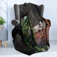 thumbnail image 4 of Industrial Soft Flannel Fleece Throw Blanket, Old Door Opening in a Desolate Industry Building Brick Wall with Ivy Plants, Cozy Plush for Indoor and Outdoor Use, 50" x 70", Multicolor, by Ambesonne, 4 of 5