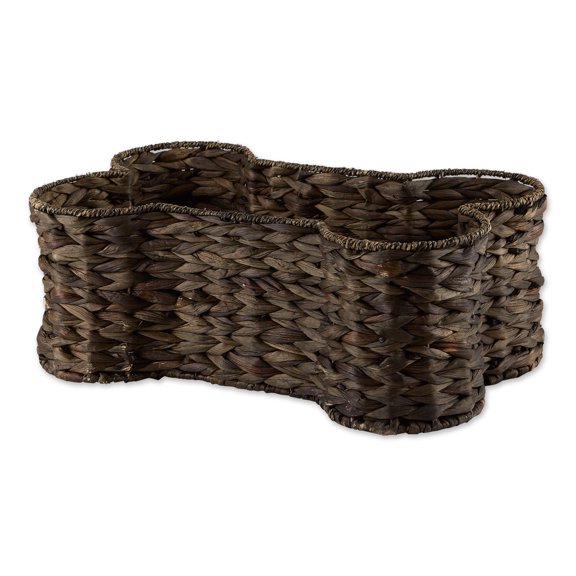Bone Dry Pet Storage, Bone Shape Hyacinth Toy Basket, Dark Brown / Gray Wash, Small