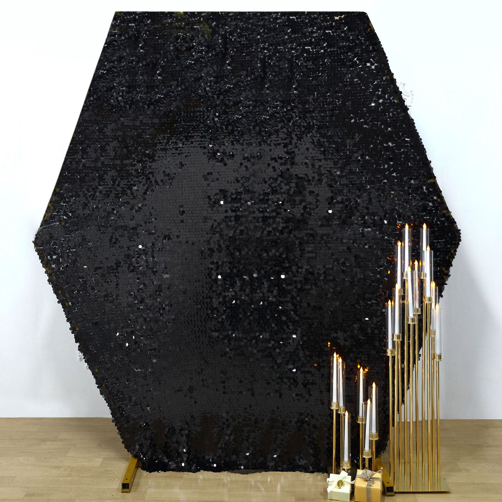 Efavormart 8ftx7ft Black Big Payette Sparkle Sequin Hexagon Wedding ...
