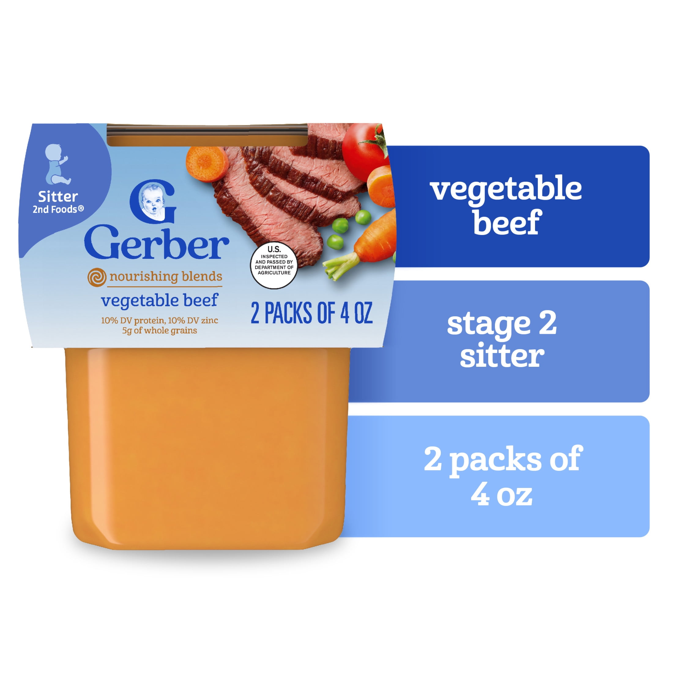 (3 pack) Gerber 2nd Foods PowerBlend Baby Food Vegetable Beef, 4 oz Tubs (2 Pack)