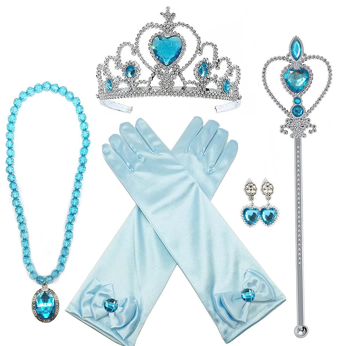 Blue ANNTOY Princess Dress Up 7 Pcs Elsa Crown Gloves Wig Wand Cloak Mask Princess Accessories for Girls 