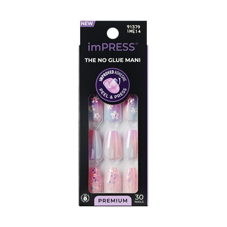 KISS imPRESS Premium  Press on Nails, Portal, Purple, Medium Almond, 30 Count