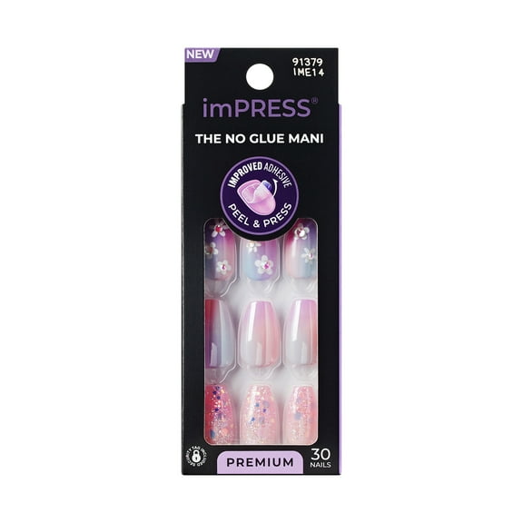 KISS imPRESS Premium  Press on Nails, Portal, Purple, Medium Almond, 30 Count