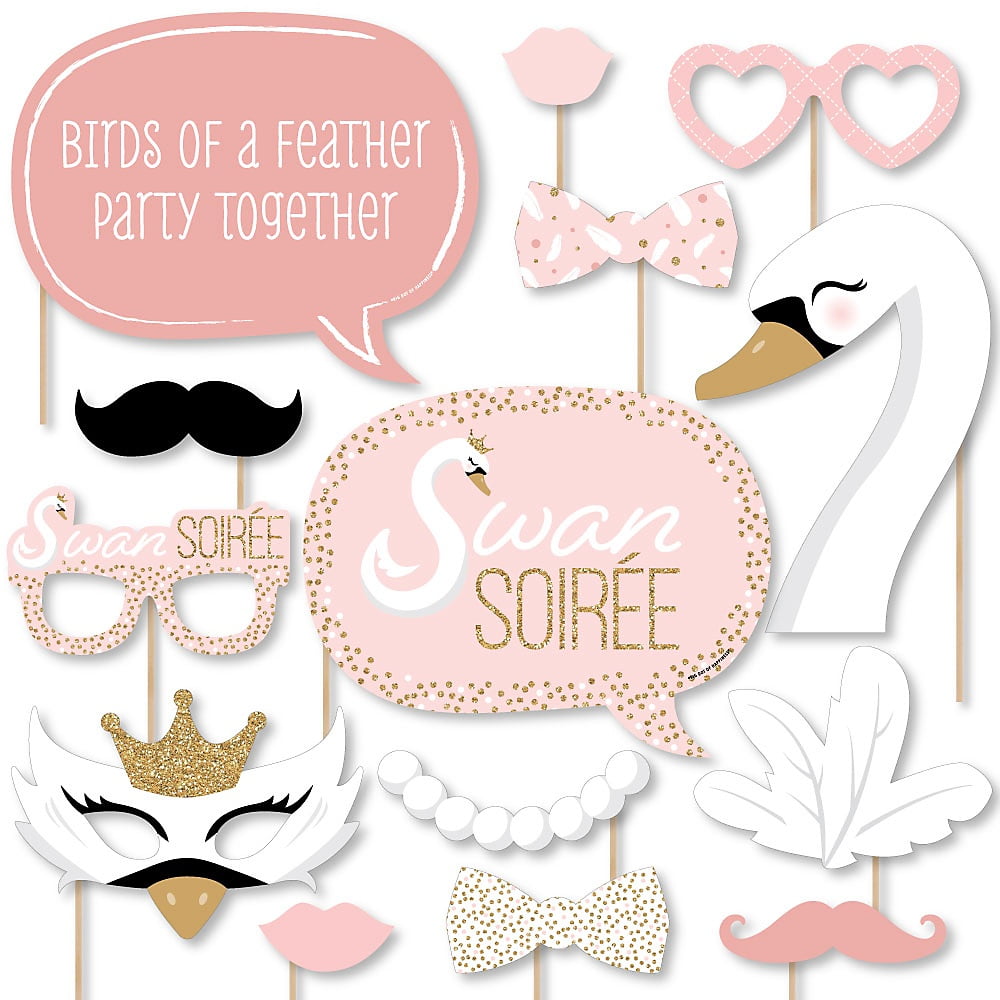 Swan Soiree - White Swan Baby Shower or Birthday Party Photo Booth Props Kit - 20 Count