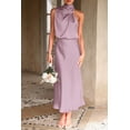 thumbnail image 3 of Vestido PRETTYGARDEN Satín Sin Mangas Cuello Simulado Maxi Rosa M, 3 of 7