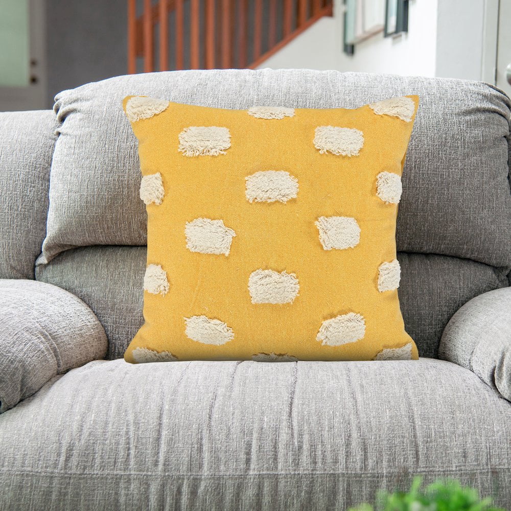 LR Home Zinna Dots Modern Cotton Throw Pillows, Yellow/White, 20" x 20", Set of 2