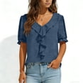 thumbnail image 2 of XuJwPNcy Blouses for Women Ruffle Dressy Casual Summer Short Sleeve Business Work Tops Trendy Spring V Neck Outfits, 2 of 7