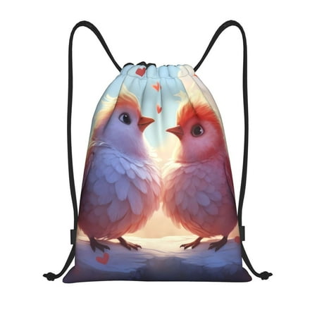 Tebeau Heart Sky Bird Couple Print Waterproof Drawstring Bag  Gym Bag Sackpack Sports Beach Backpack for Men Women-Small